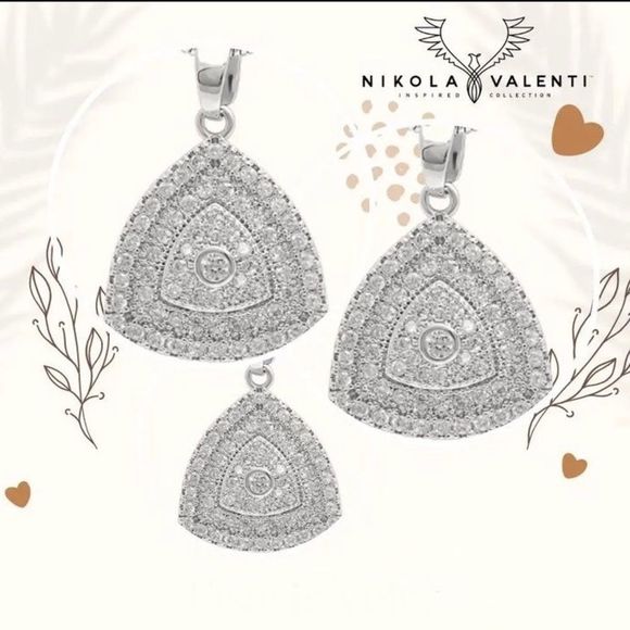 Pave White Gold Plated Triangle Necklace on 18” Silver Chain - Picture 1 of 4